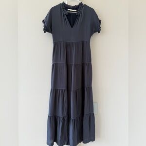 Marie Oliver Charcoal Ruffle-Neck Maxi Dress